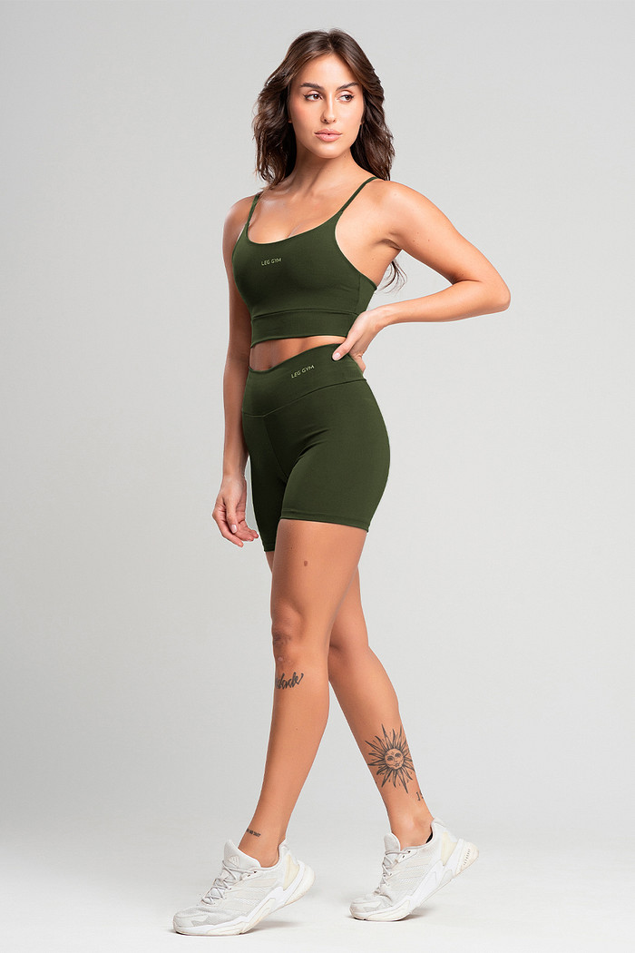 Conjunto Feminino Fitness Shorts e Top Verde Sálvia