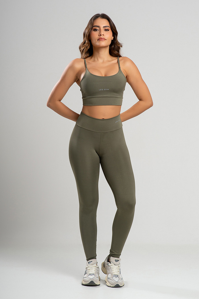 Conjunto Feminino Fitness Legging e Top Verde Musgo