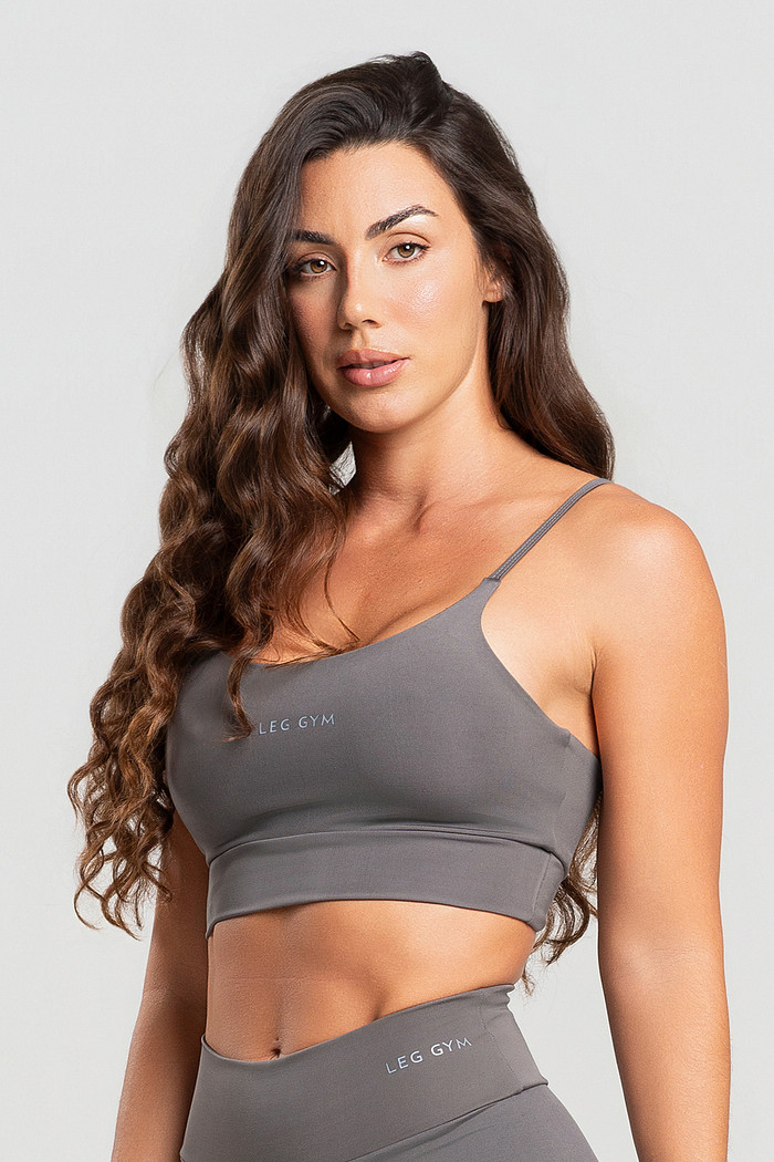 Top Feminino Fitness Chumbo