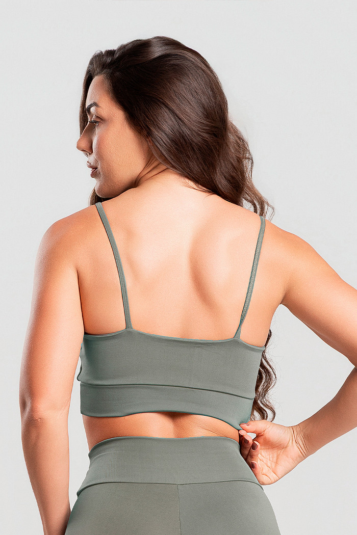 Top Feminino Fitness Chumbo