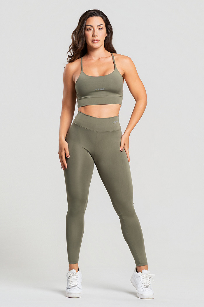 Conjunto Feminino Fitness Legging e Top Verde Militar