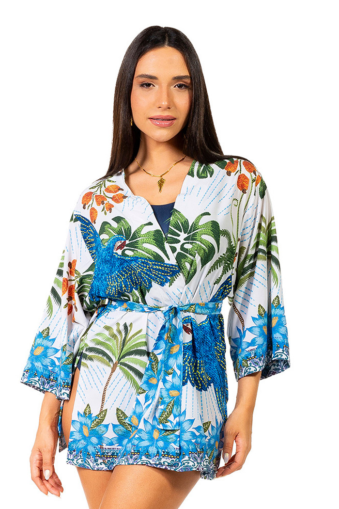 Kimono Raízes Arara Bordado Barra