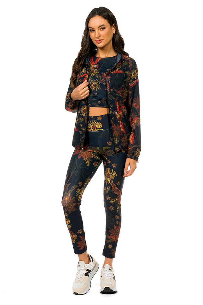 Jaqueta Corta Vento Ecoventura Arara Flor Bordado Off