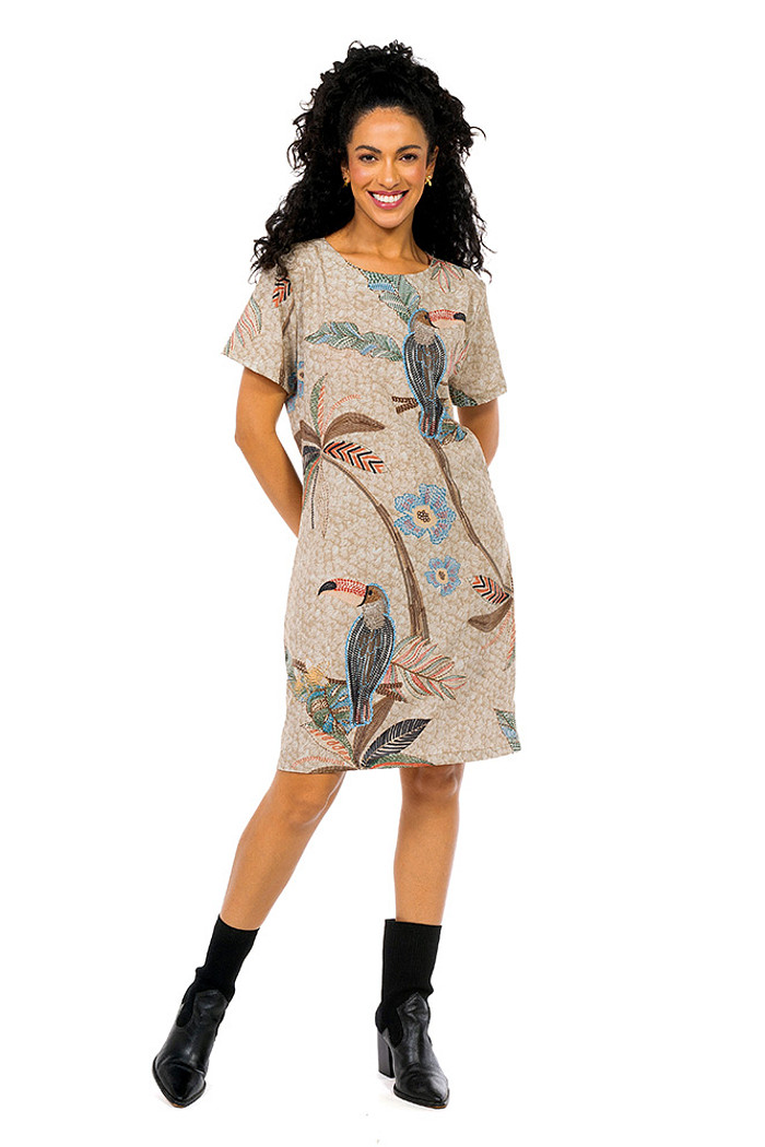 Vestido Atena Curto Tucaninhos Bordados
