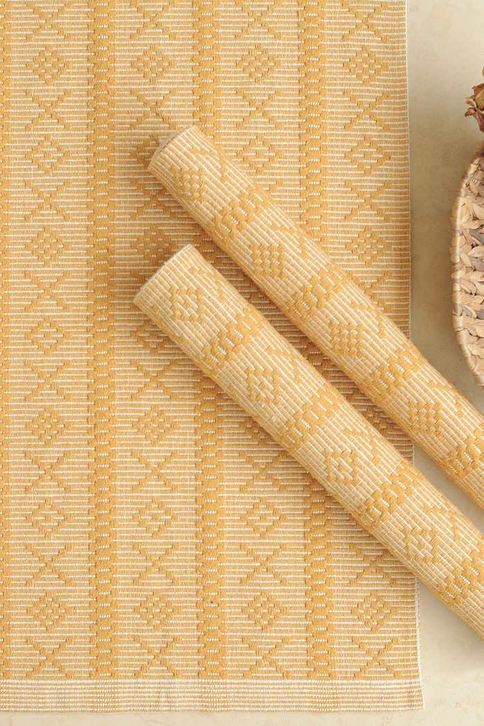 Jogo de Tapete Passadeira 3 Peças Algodão Veneza Mostarda