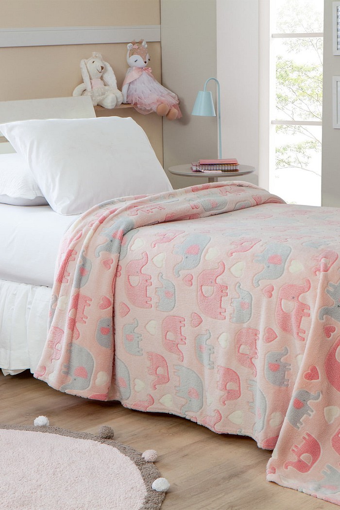 Manta Infantil Solteiro Microfibra Soft Brilha no Escuro - Elefantinha