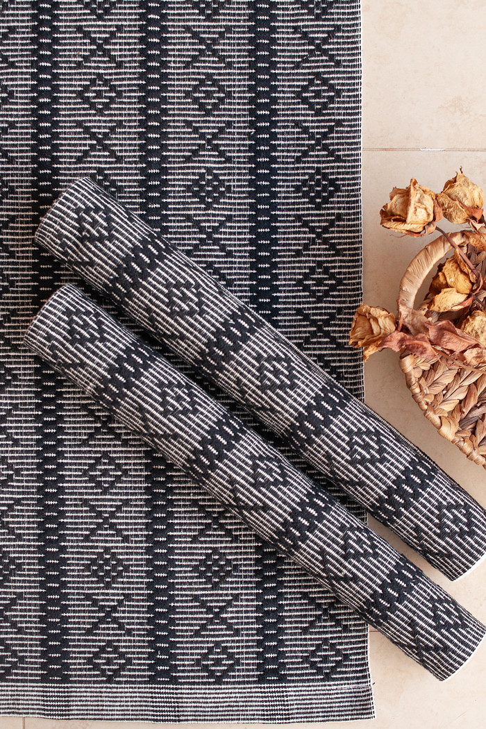 Jogo de Tapete Passadeira 3 Peças Algodão Veneza Preto