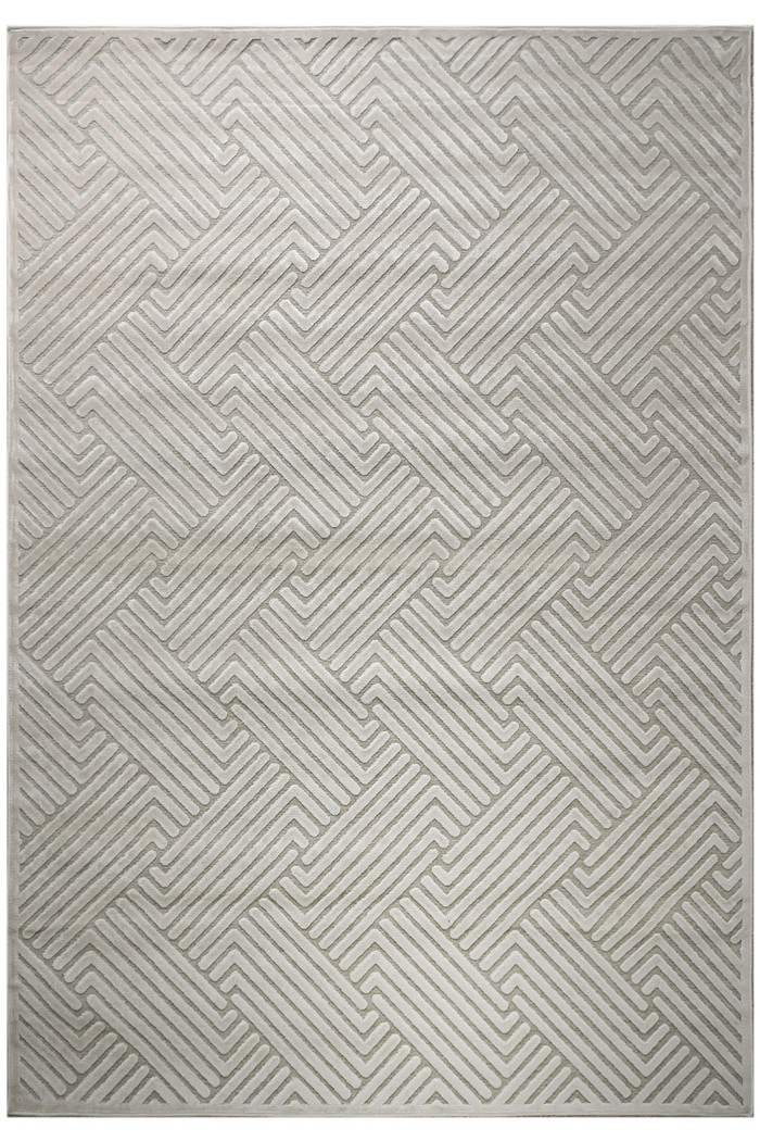 Tapete de Sala Egipcio Alto e Baixo Relevo Optical Off White 140x200