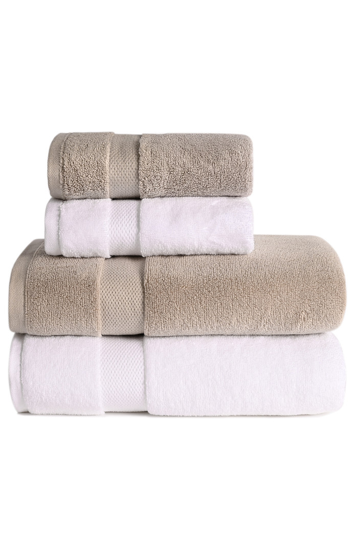 Jogo de Toalha Banhão 500g 4 peças Super Soft Zero Twist - Branco e Taupe