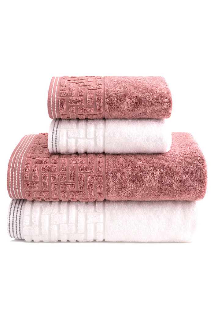 Jogo de Toalha Banhão 500g 4 peças Super Soft Zero Twist Greco - Branco e Rosa