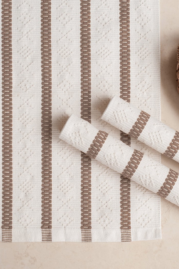 Jogo de Tapete Passadeira 3 Peças Algodão Veneza Cru e Bege