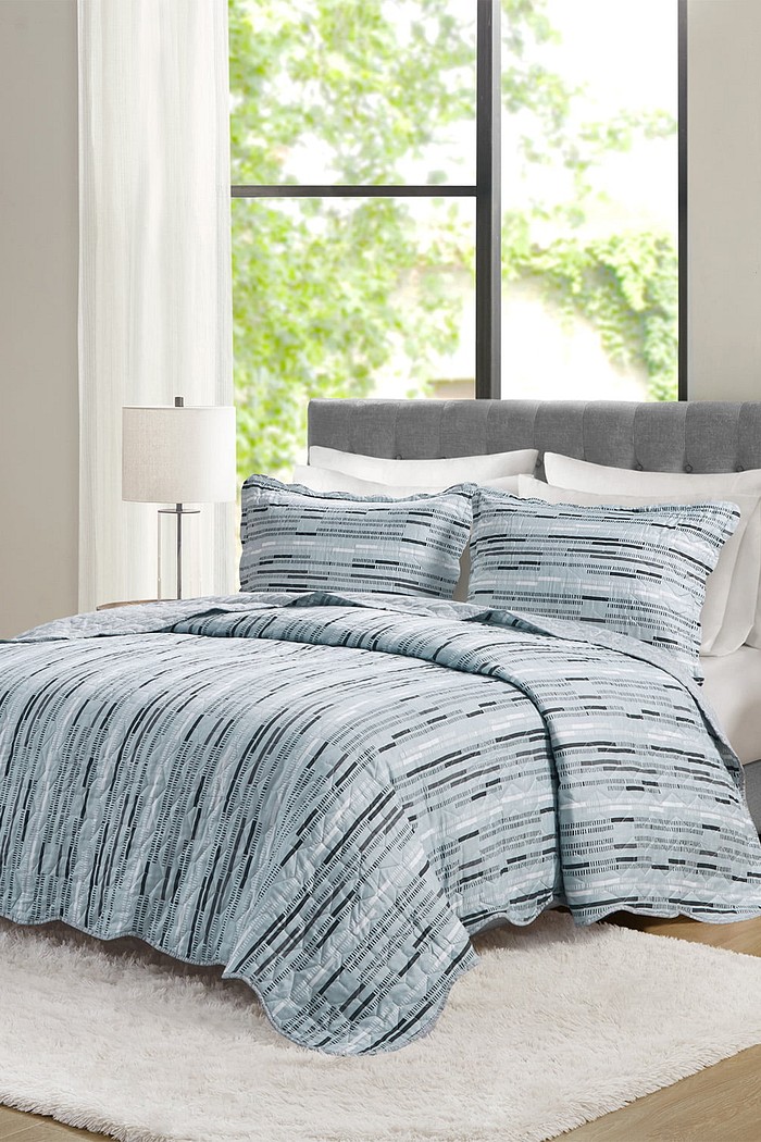 Kit Cobre leito Colcha King 3 Peças Bouti Dupla Face Microfibra Costurada - Ives