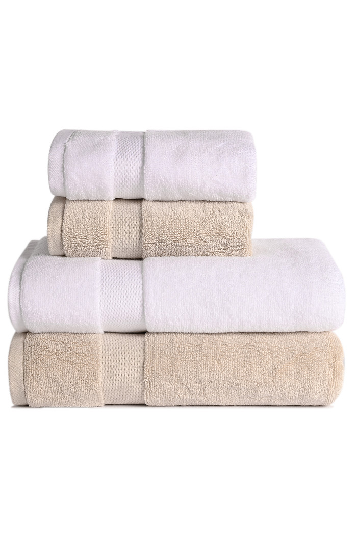 Jogo de Toalha Banhão 500g 4 peças Super Soft Zero Twist - Branco e Bege