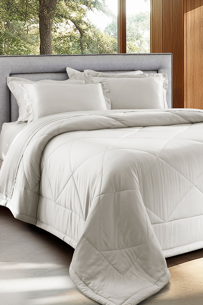 Kit Colcha King 100% Bambu 300 Fios Luxo Marfim