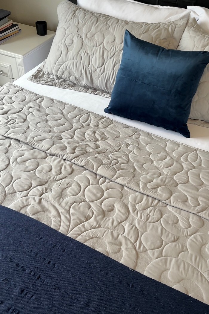 Kit Cama Posta Toque de Pêssego Cinza e Azul 8 peças - Casal