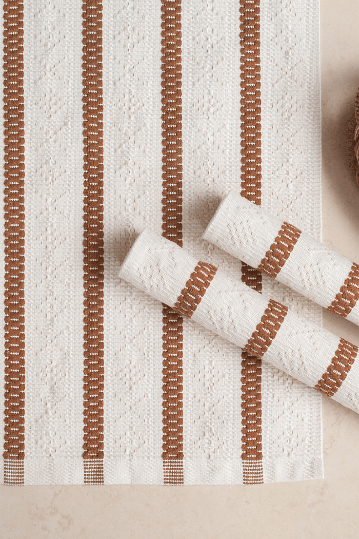 Jogo de Tapete Passadeira 3 Peças Algodão Veneza Cru e Caramelo