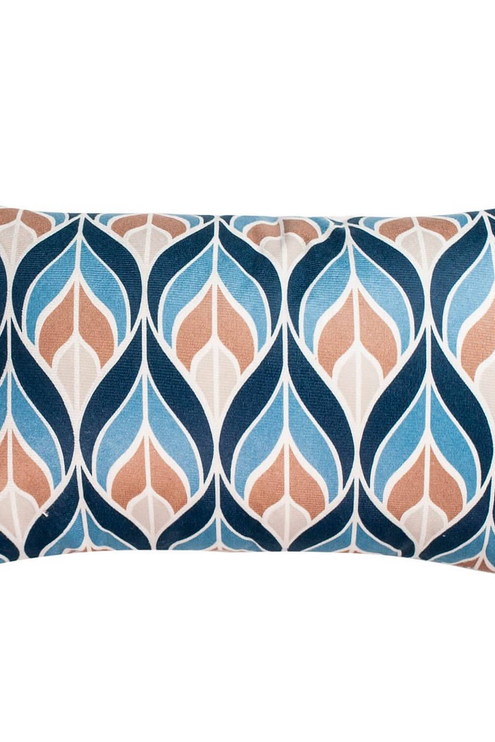 Capa de Almofada Baguete Suede Veludo Folha Azul 25cm x 42cm