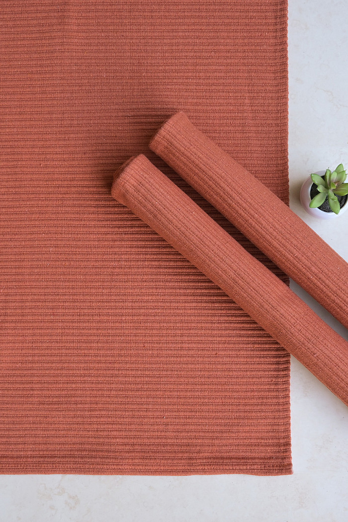 Jogo de Tapete Passadeira 3 Peças Algodão Daily Terracota