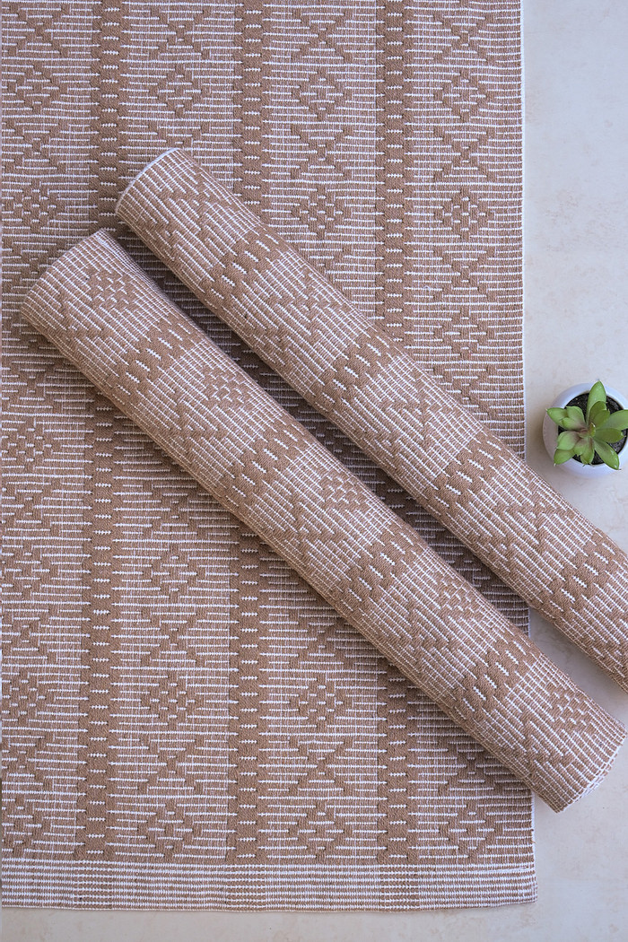 Jogo de Tapete Passadeira 3 Peças Algodão Veneza Bege