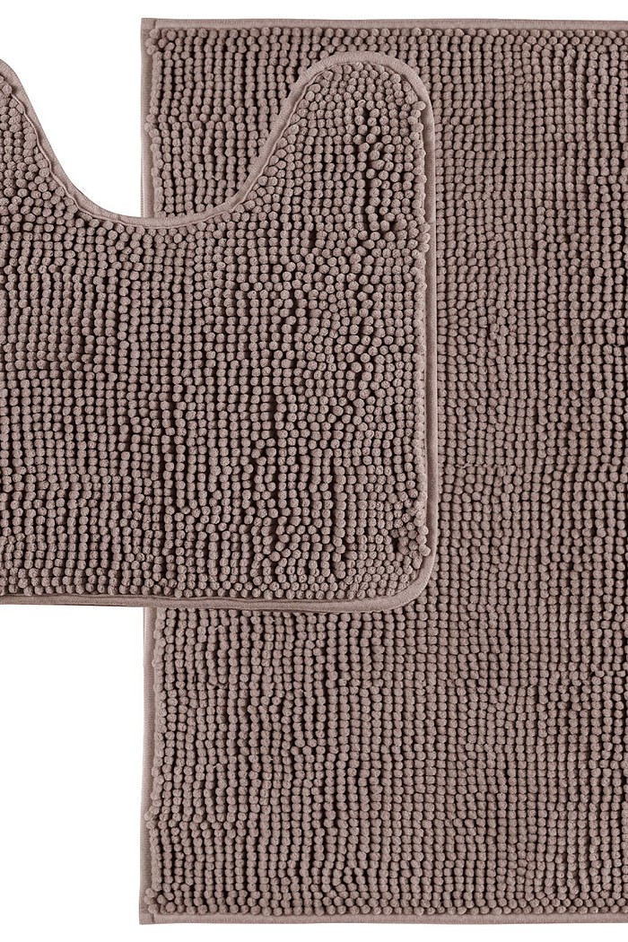 Jogo de Tapete Banheiro Bolinha em Microfibra Antiderrapante 2 peças Marrom