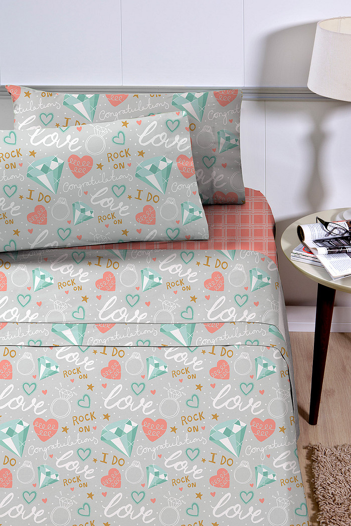 Jogo de Lençol Cama Solteiro Infantil 3 Peças Percal 180 Fios - Rock Love