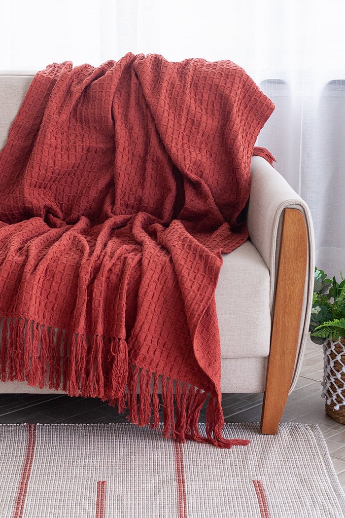 Manta De Sofá Artesanal 1,20m x 1,90m Reliquia Terracota