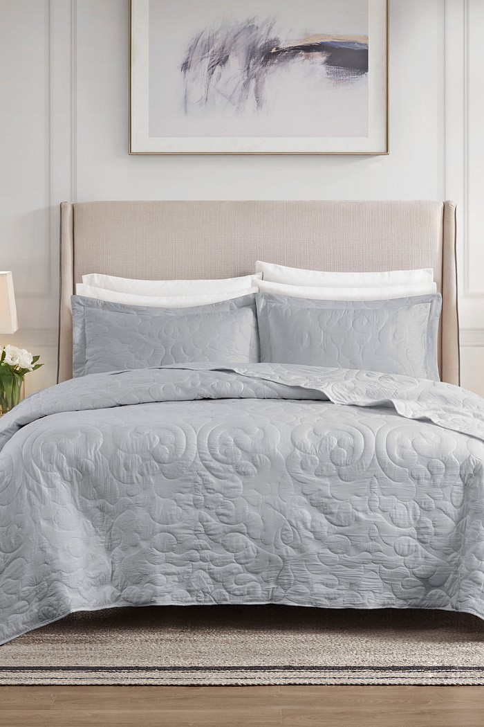 Kit Colcha Casal Golden Toque de Pessego Costurada - Cinza