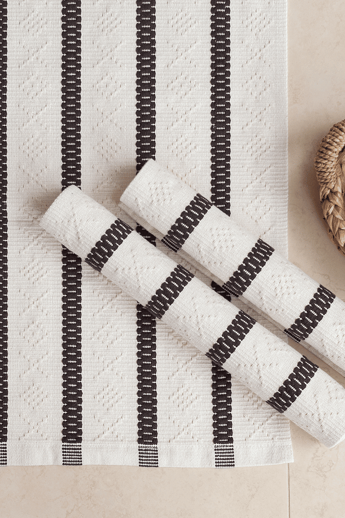 Jogo de Tapete Passadeira 3 Peças Algodão Veneza Cru e Marrom