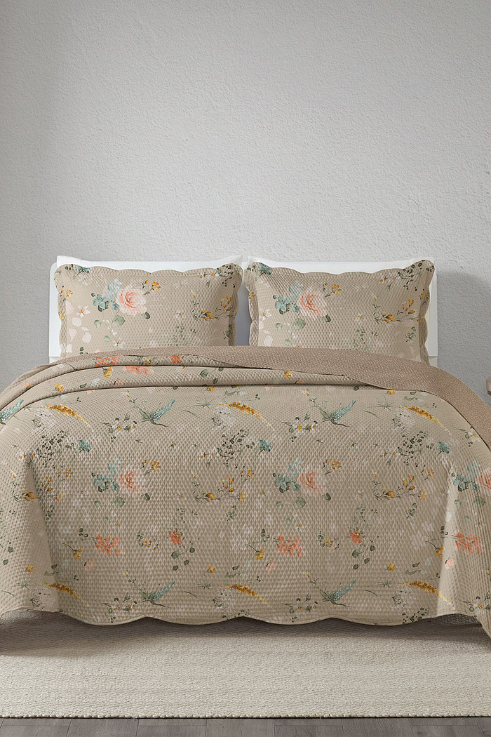 Kit Cobre Leito Colcha Super King 3 Peças Boutis Estampada Dupla Face - Liv