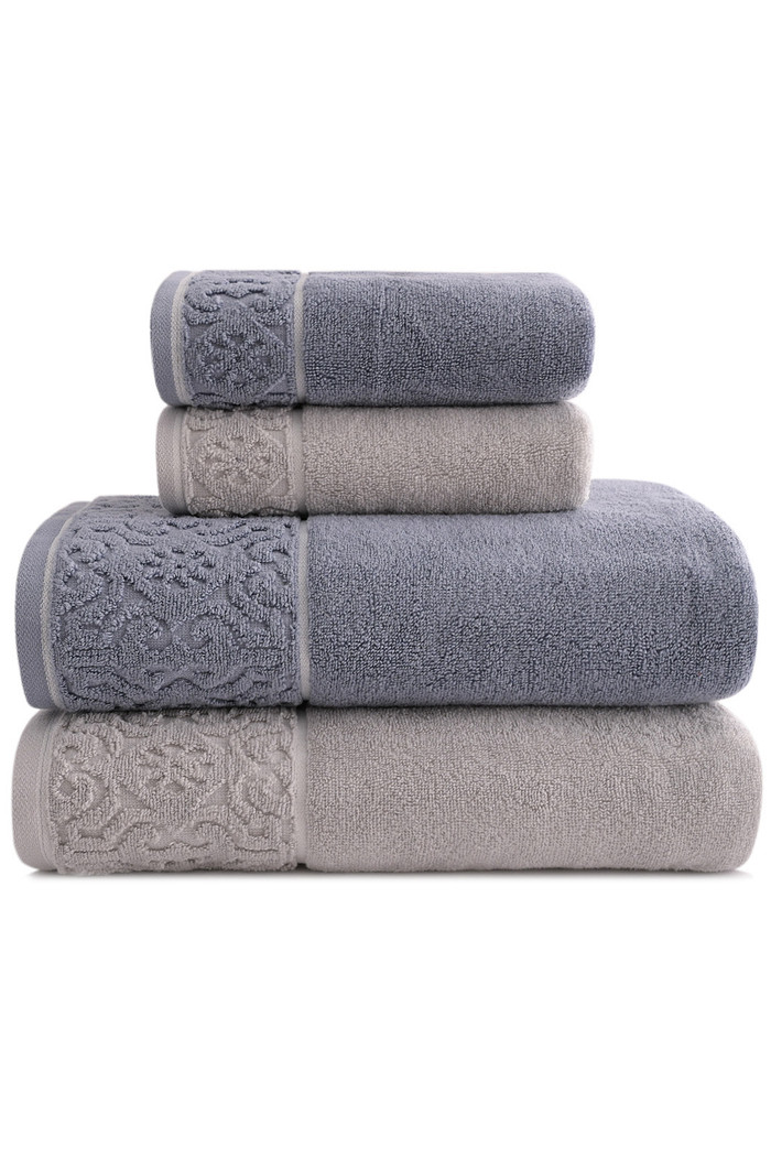 Jogo de Toalha Banhão 500g 4 peças Super Soft Zero Twist Arabesco - Azul e Cinza