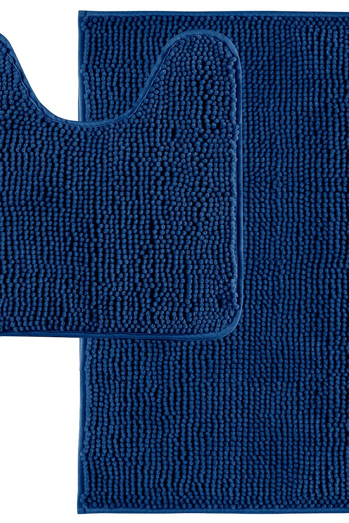 Jogo de Tapete Banheiro Bolinha em Microfibra Antiderrapante 2 peças Marinho