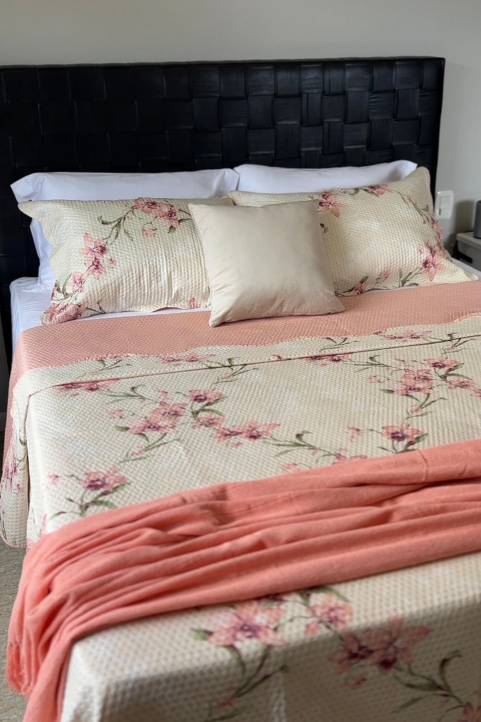 Kit Cama Posta Microfibra Estampada Salmão 8 peças - King