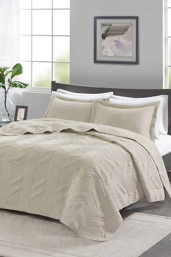 Kit Colcha Casal Golden Toque de Pessego Costurada Lotus - Bege