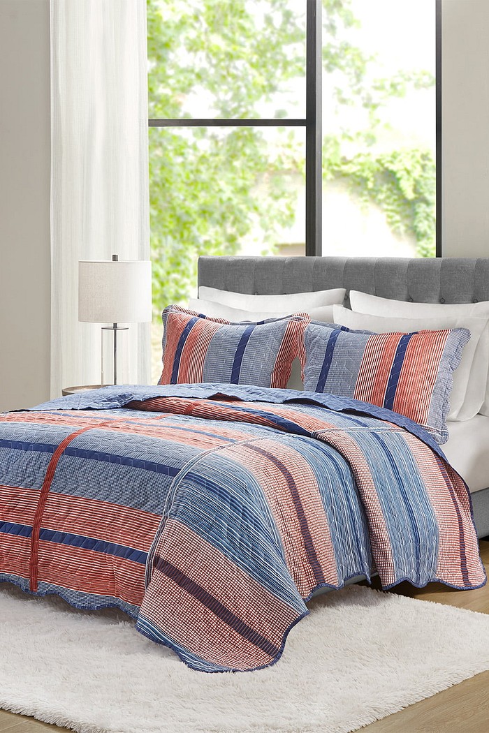 Kit Cobre leito Colcha King 3 Peças Bouti Dupla Face Microfibra Costurada - Malton