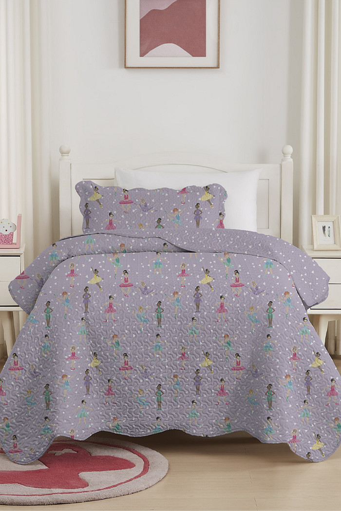 Kit Cobre Leito Colcha Infantil 2 Peças Solteiro Estampada - Bailarina