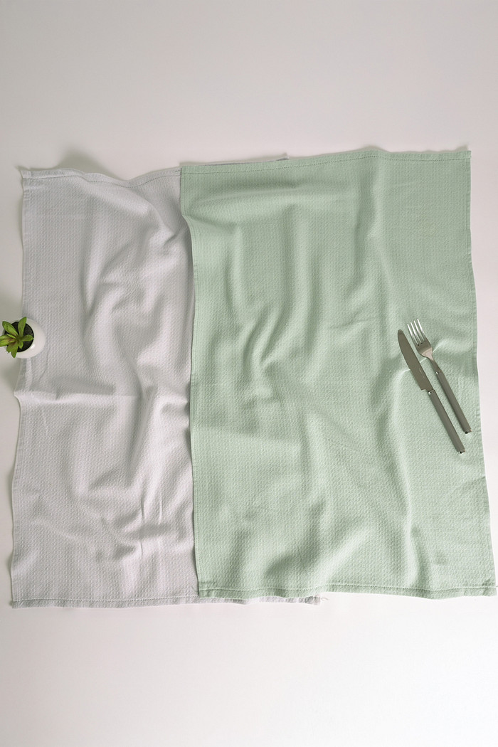 Kit Pano de Prato Copa Luiza 100% Algodão Premium 48x75 cm 2 peças - Verde Agua e Cinza Claro