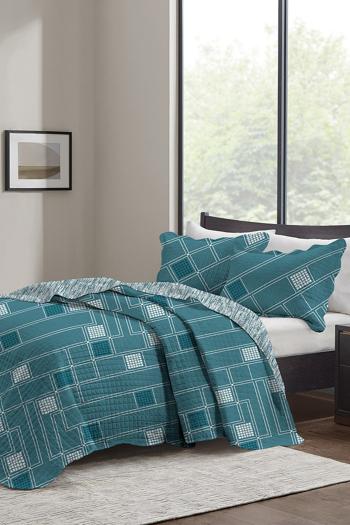 Kit Cobre Leito Colcha Solteiro 2 Peças Boutis Estampada Dupla Face - Oslo