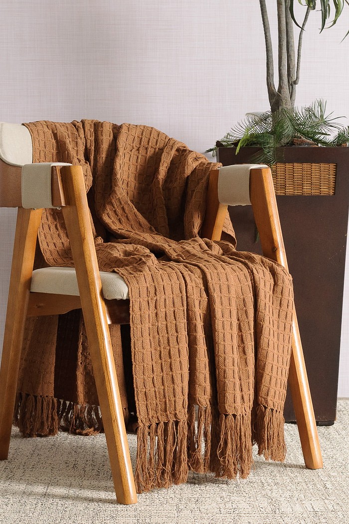 Manta De Sofá Artesanal 1,20m x 1,90m Reliquia Caramelo