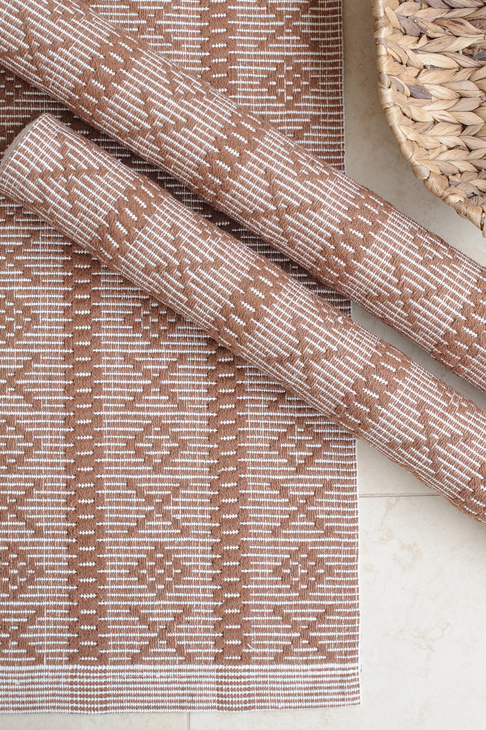 Jogo de Tapete Passadeira 3 Peças Algodão Veneza Caramelo