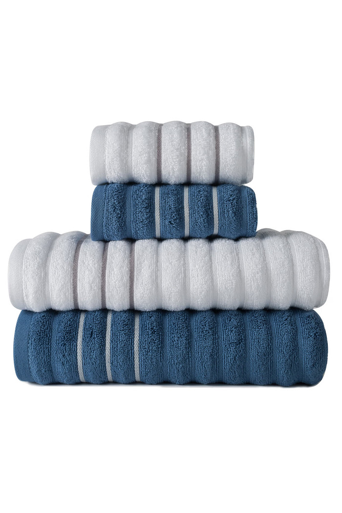 Jogo de Toalha 4 Peças Wave - Azul e Branco Jogo Banho