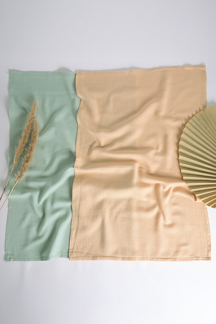 Kit Pano de Prato Copa Luiza 100% Algodão Premium 48x75 cm 2 peças - Verde Agua e Bege