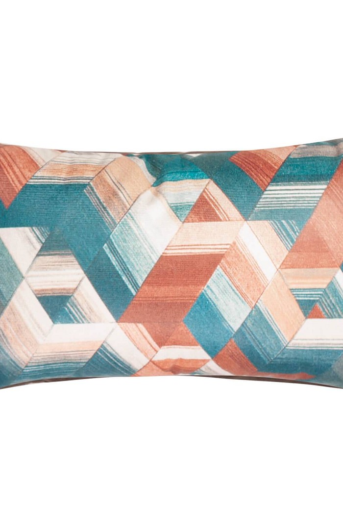 Capa de Almofada Baguete Suede Veludo Geométrica 25cm x 42cm - Azul