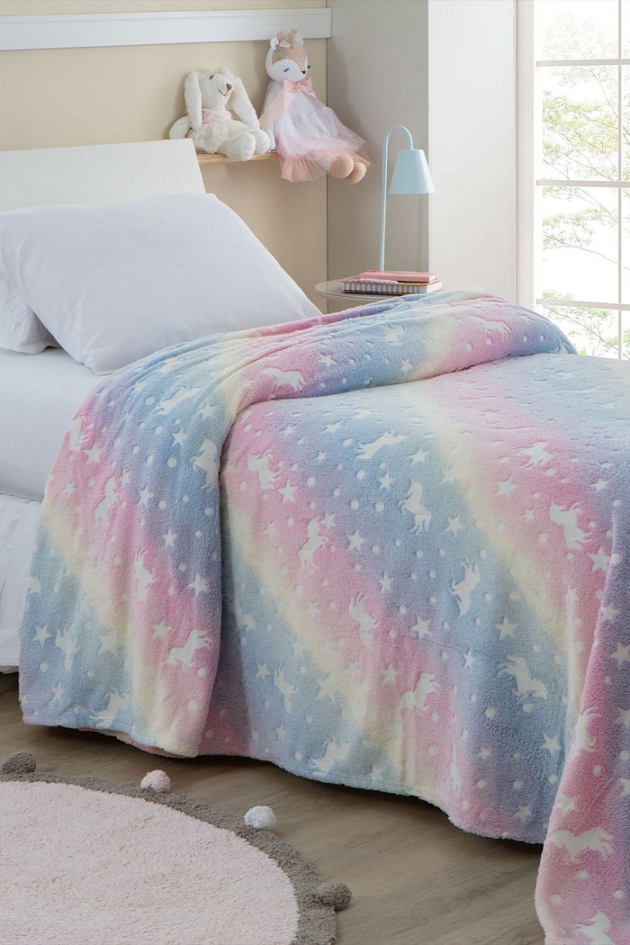 Manta Infantil Solteiro Microfibra Soft Brilha no Escuro - Unicornio