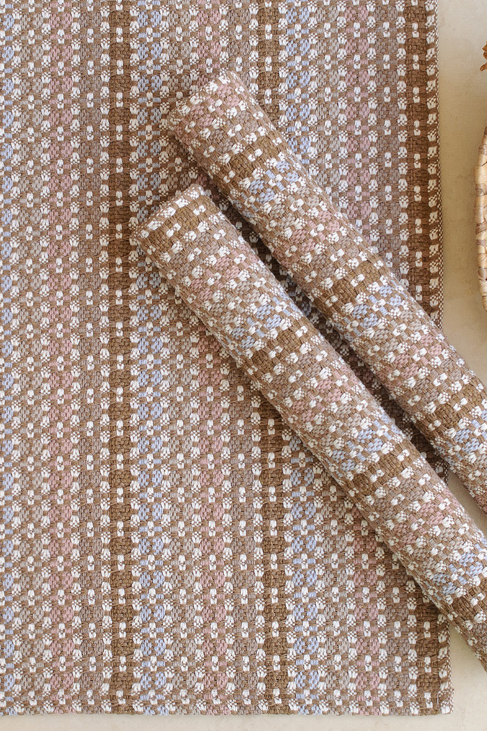 Kit de Cozinha 3 Peças Algodão Indiano Caramelo e Cinza