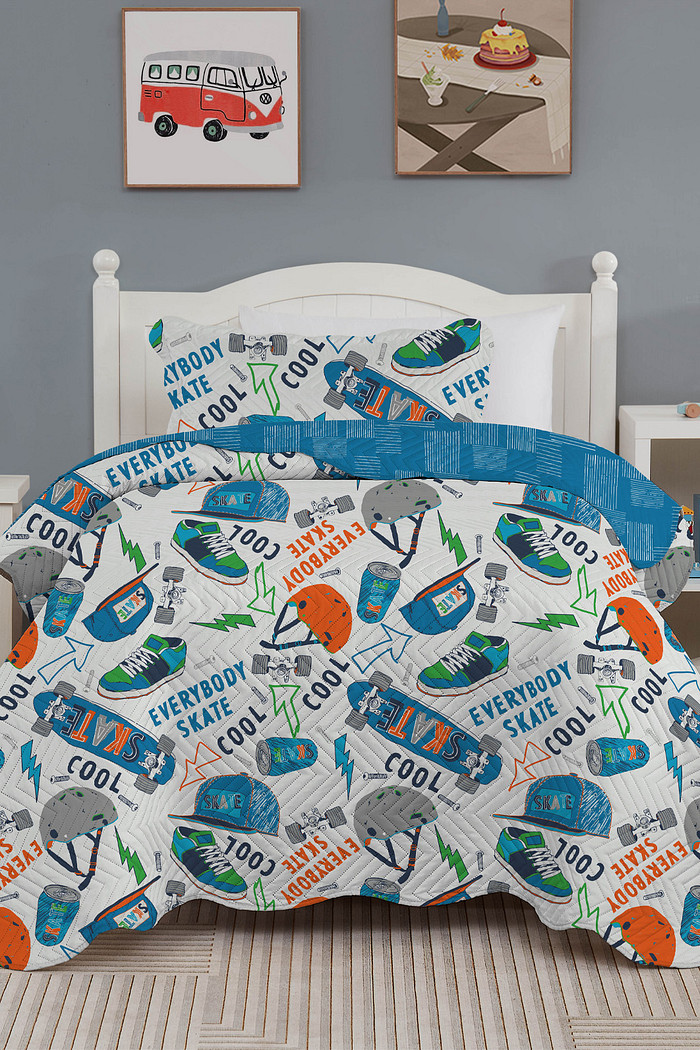 Kit Cobre Leito Colcha Infantil 2 Peças Solteiro Estampada - Skater