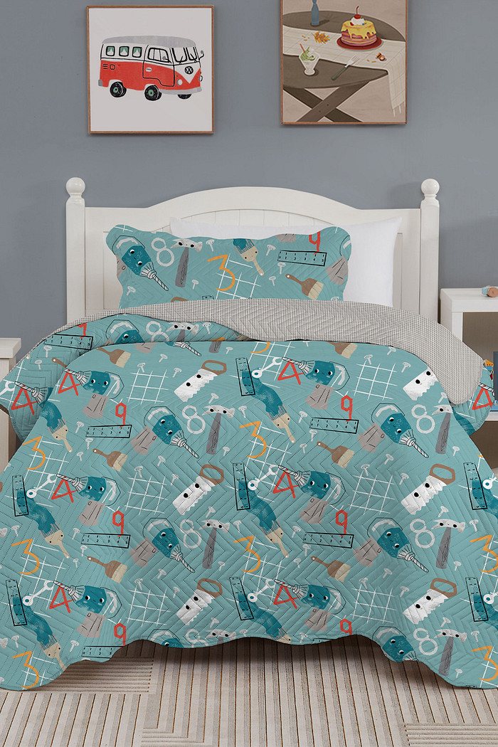 Kit Cobre Leito Colcha Infantil 2 Peças Solteiro Estampada - Mechanics