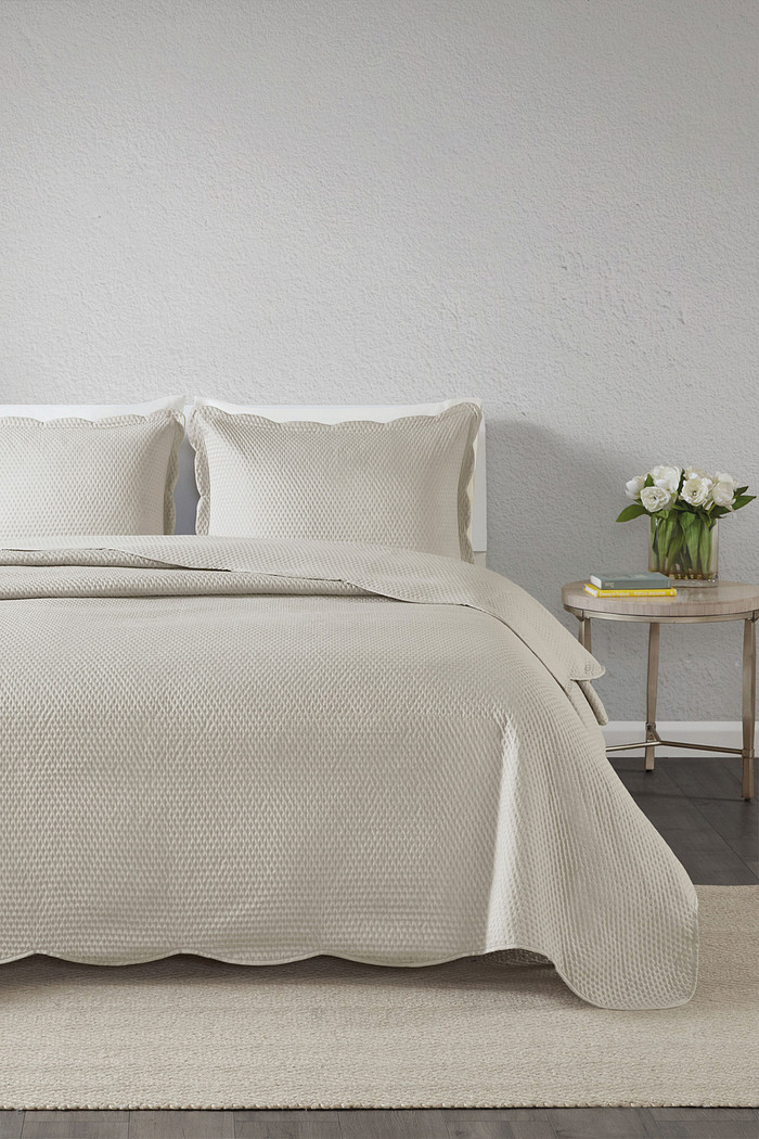 Kit Cobre leito Colcha King 3 Peças Bouti Microfibra Dots - Bege