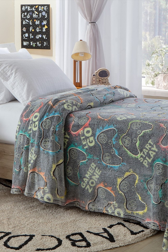 Manta Infantil Solteiro Microfibra Soft Brilha no Escuro - Video Games