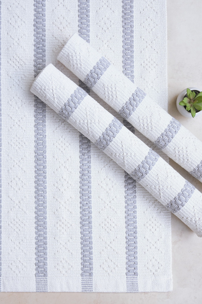 Jogo de Tapete Passadeira 3 Peças Algodão Veneza Cru e Cinza