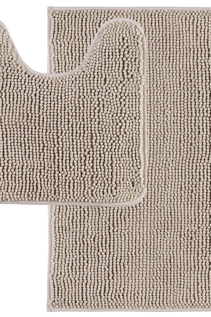 Jogo de Tapete Banheiro Bolinha em Microfibra Antiderrapante 2 peças Bege